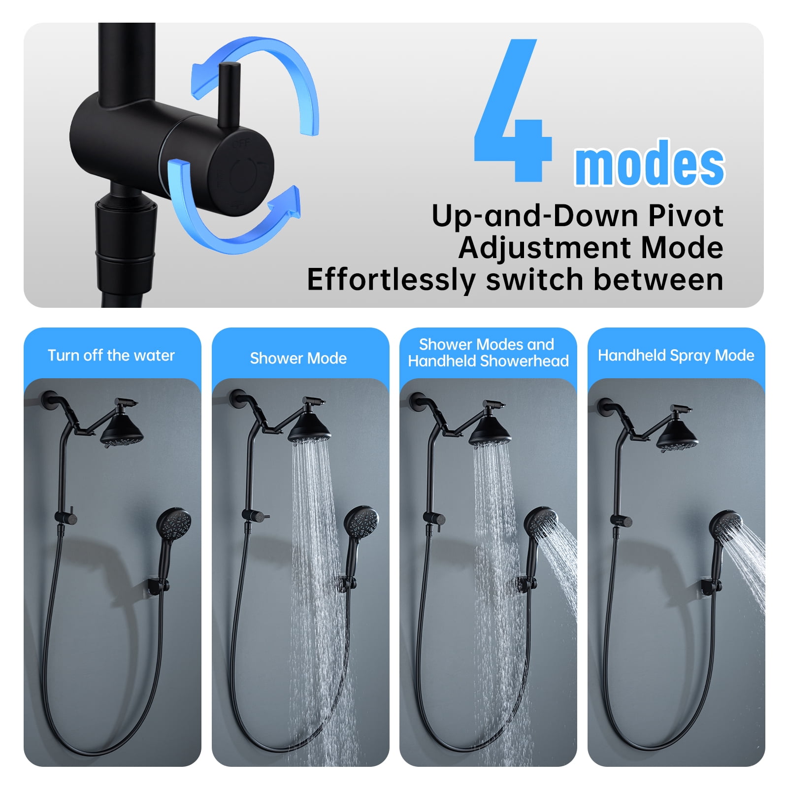 Joyrain Multi-angle adjustable showerhead& Handheld High-pressure 8 Spray Modes Shower Head, Rain Shower Combination with Multifunctional Adjustable Extension Arm