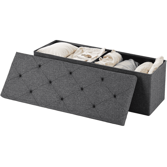 Taoset 43" Folding Storage Ottoman Bench - Gray Linen Fabric Footrest with 154L Hidden Compartment for Bedroom & Living Room