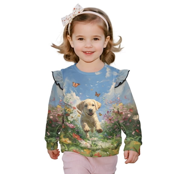 DISNIMO Golden Retriever Printed Pullover Tops for Girls Butterfly Printed Sweatshirt Crewneck T-Shirts Long Sleeve Sweater for Toddler Girls 1-2 Years