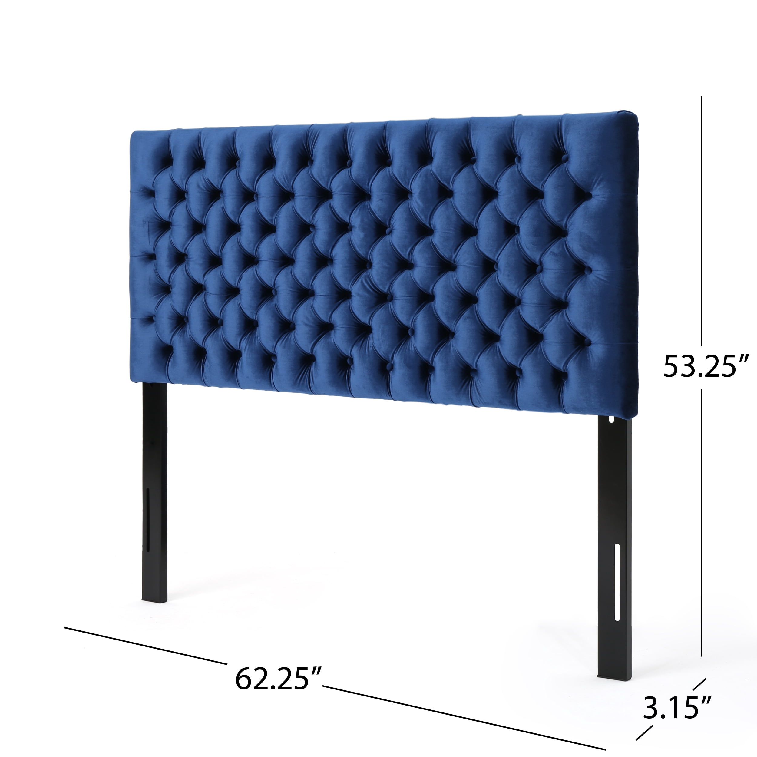 GDF Studio Classic Tufted Adjustable Velvet Headboard, Full/Queen, Navy Blue