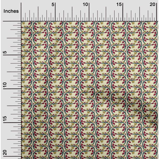 oneOone Polyester Lycra Fabric Leaves & Floral Block Print Fabric BTY 56 Inch Wide