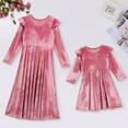 thumbnail image 2 of FYMNSI Mommy and Me Velvet Dresses Long Sleeve Fall Winter Ruffle Dress Vintage Family Matching Outfit Mom-3XL Pink, 2 of 6