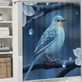 thumbnail image 5 of Bluebird with Floral Print Shower Curtain Set Modern Bathroom Decor Mats 4pcs Fabric Bathroom Curtain Slip Floor Rug Toilet Lid, 5 of 8
