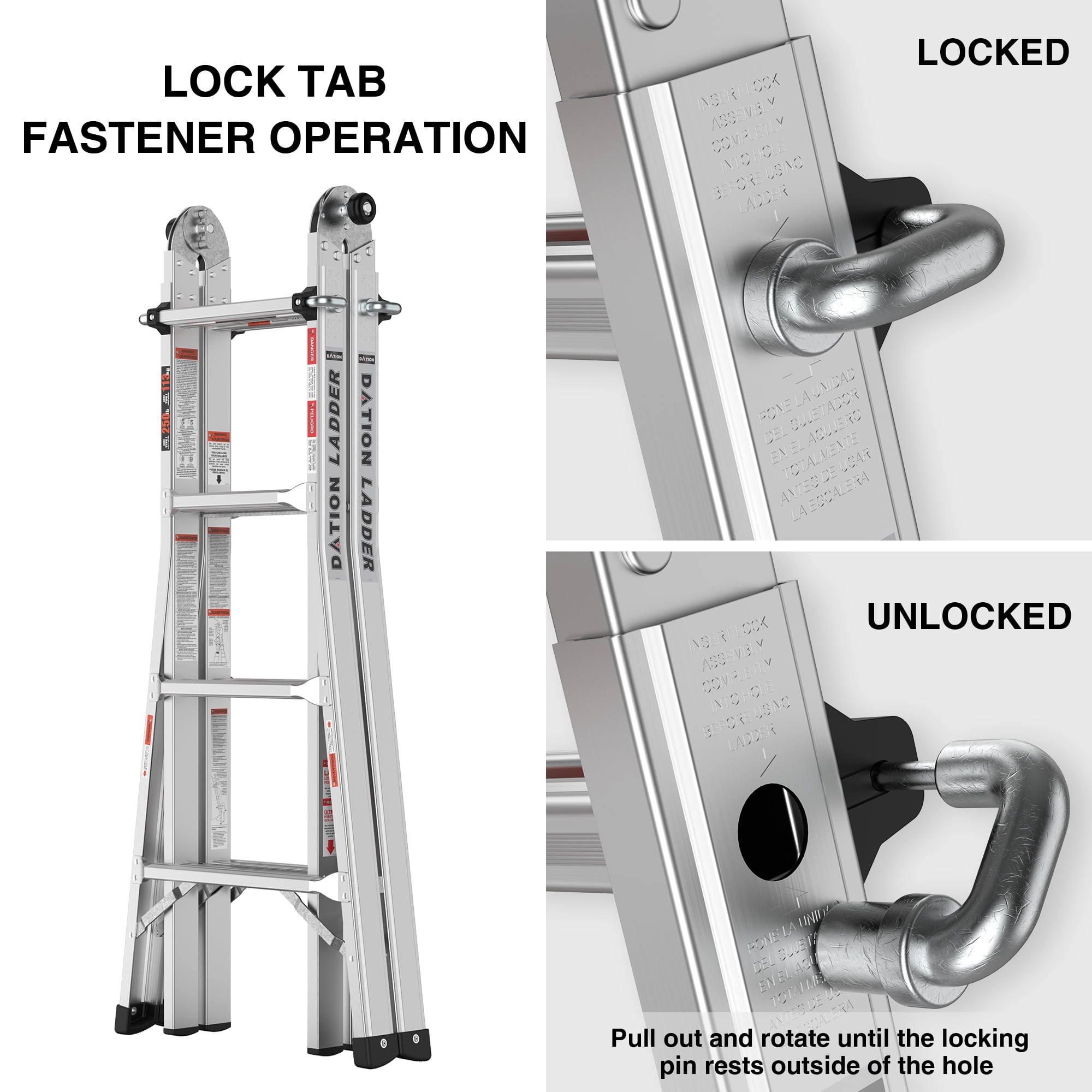 Kadyn Aluminum Retractable Step Stool, Silver Modern Multi-Use Ladder, Extension Telescoping Multi-Position Ladders for Home.