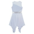 thumbnail image 6 of Doomiva Kids Girls Color Block Asymmetrical Sleeveless Praise Dance Tunic Lyrical Contemporary Dance Dress A Blue&White 14, 6 of 7