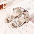 thumbnail image 6 of SGMVNU Girls Dance Dress Sandals Bowknot Square Open Toe Ankle Strap Low Heel Flower Girl Wedding Party Dress Shoes, Size 7-8 Years, Gold-1, 6 of 9
