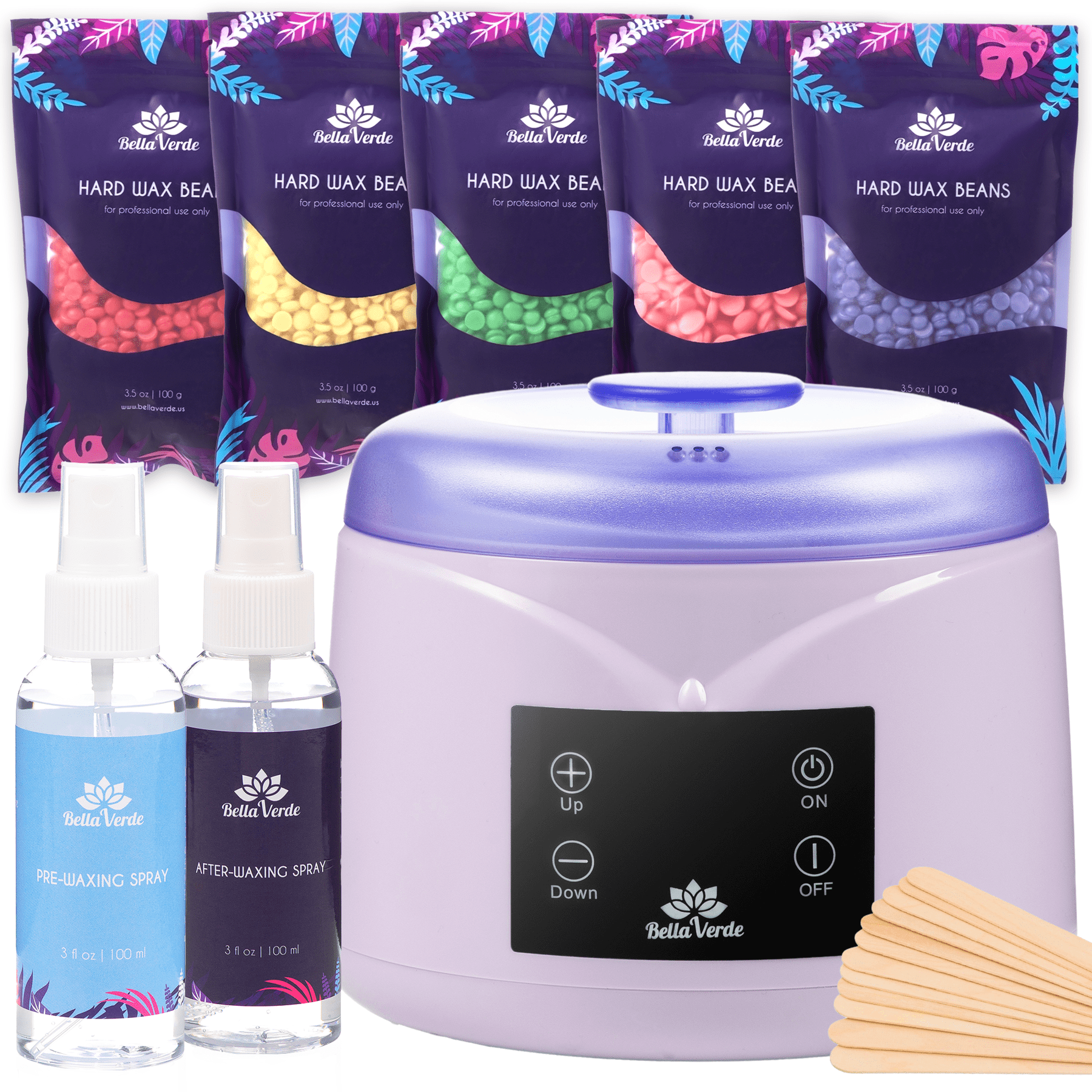 Bella Verde Waxing Kit Lavender Wax Warmer with LED Display 17 oz
