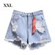thumbnail image 1 of Pantalones cortos de mujer Vaqueros Cintura alta Agujeros destruidos Pantalones cortos con dobladillo deshilachado, Azul, XXL Vogacara AP001525-10B, 1 of 7