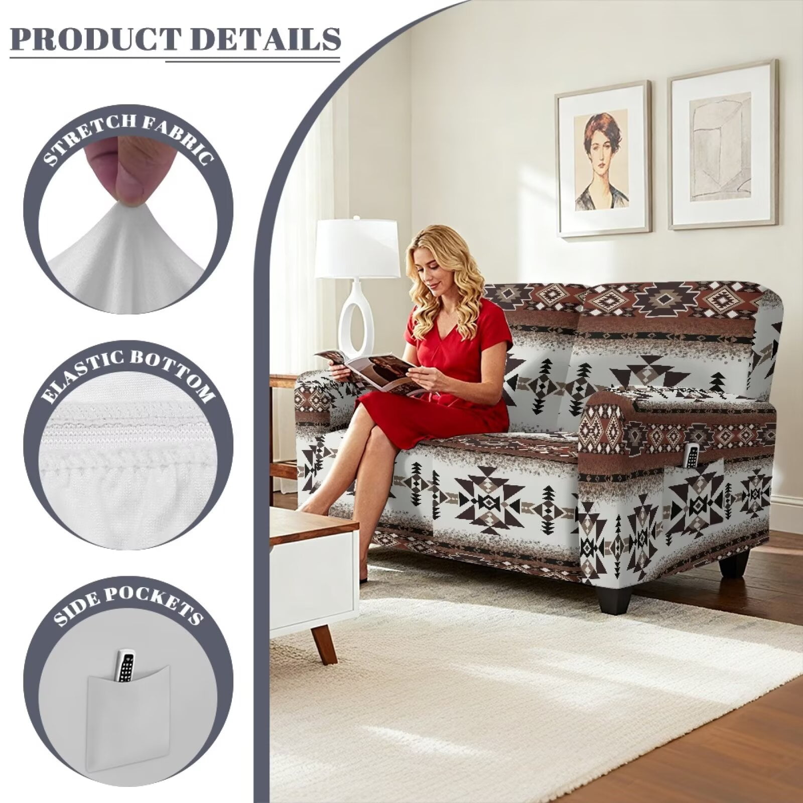Yuyamidu Aztec Print Loveseat Recliner Covers 2 Seater Washable Recliner Loveseat Slipcover with Elastic Edge Non Slip Furniture Protector Covers for Pet
