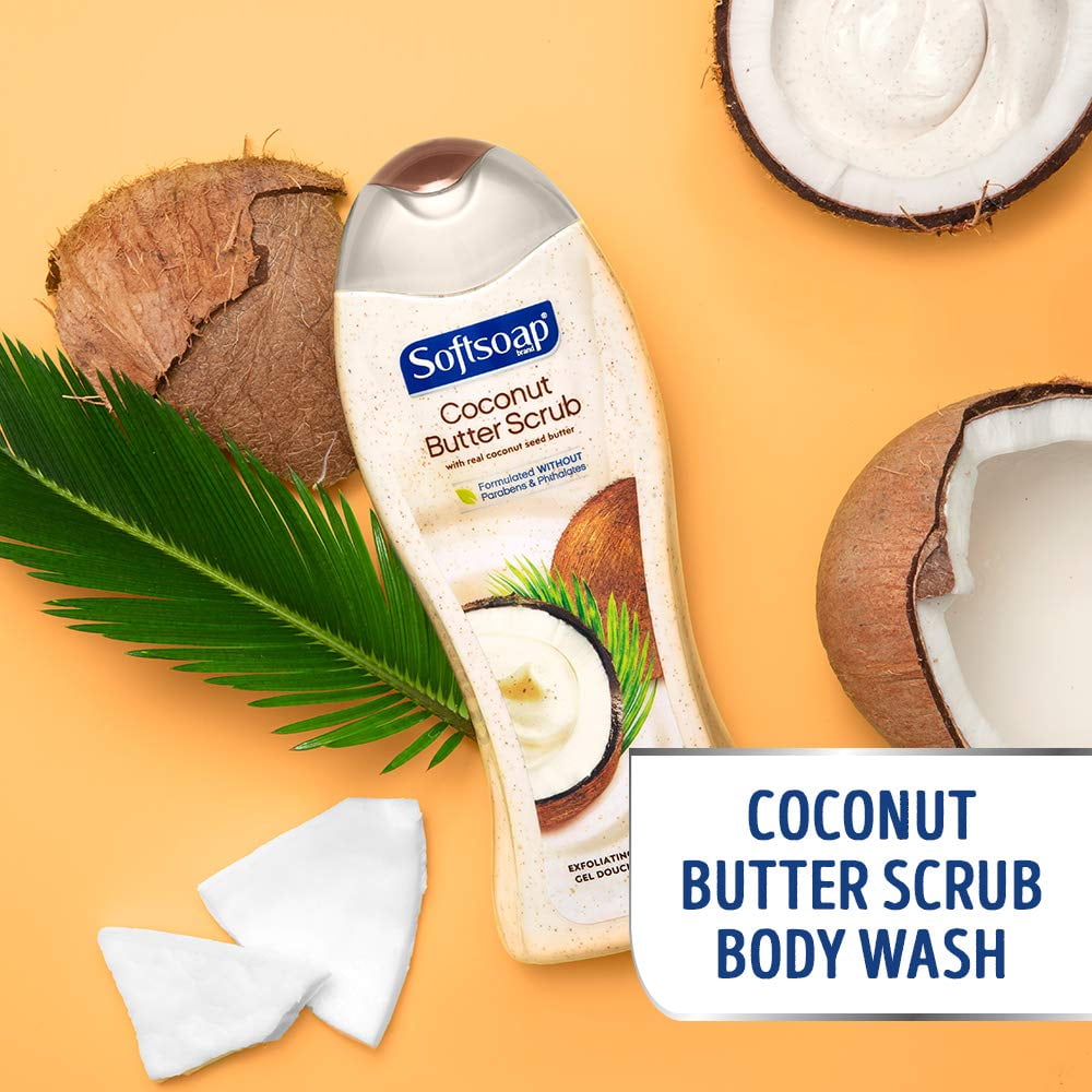 Softsoap Exfoliating Body Wash Scrub, Coconut Butter - 20 Fluid Ounce (4 Pack)