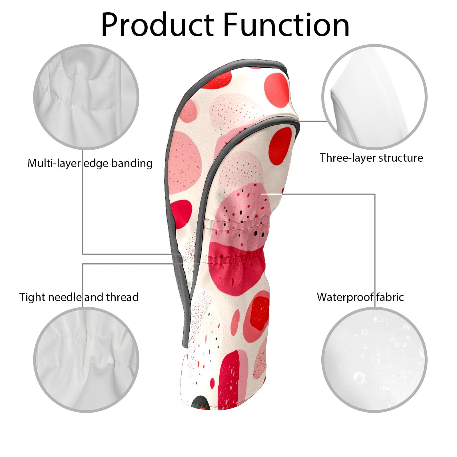 Golf Club Covers PU Leather Waterproof Head Covers for Fairway Woods Hybrids Red Soft Stone Unisex Fits Most Brands