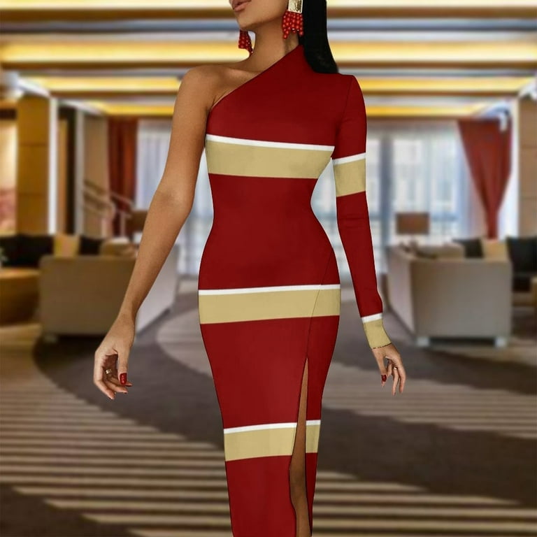 Maroon Gold and White Half Dleeve Split Dress Women