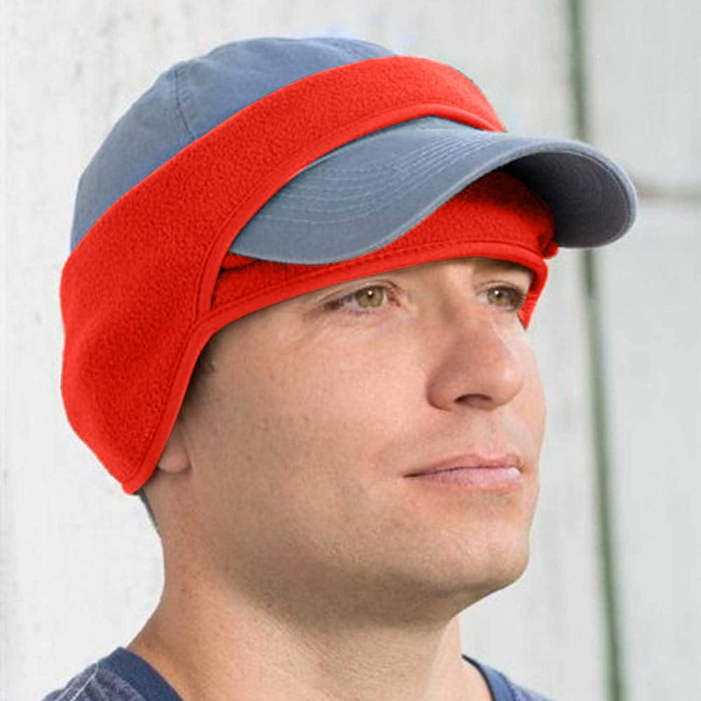 Choice of Red Brown Blue Fleece Ball Cap Ear Warming Band Fits Over Hat Bill 