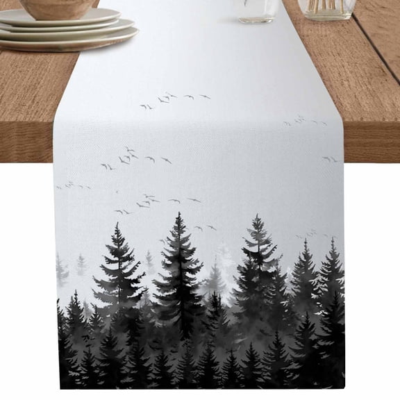 nqOlkjepod Black Mist Forest Table Runner 72 Inches Long Farmhouse Dress Scarves, Retro Country Watercolor Tree Scenery Dining Tablerunner for Coffee Table/Kitchen Island/Party Décor, 13" x 72"