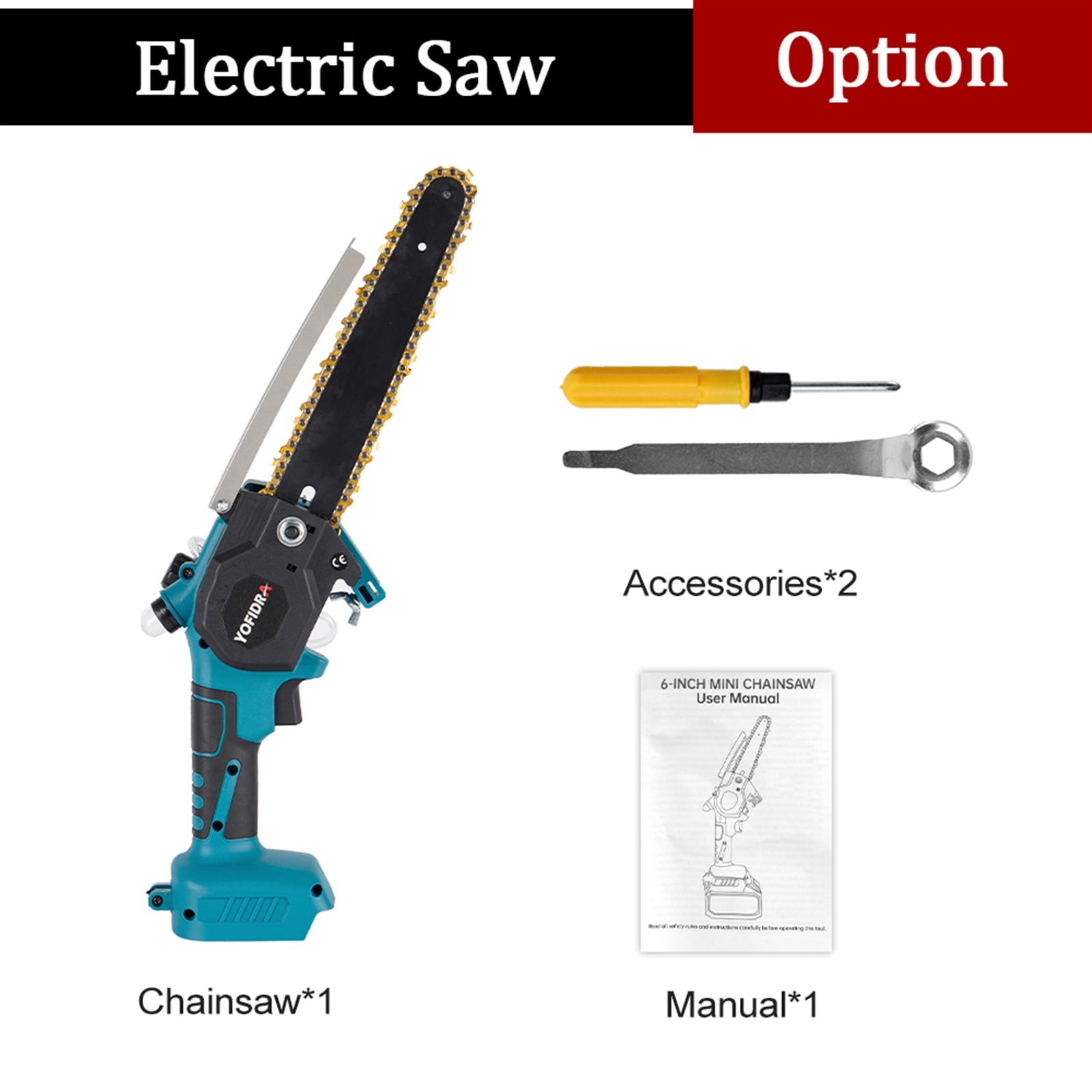 8 Inch Brushless Electric Saw for 18V Battery 2000W High Power Cordless Chainsaw Garden Cutting Trimming Tool ,Efficient Cutting
