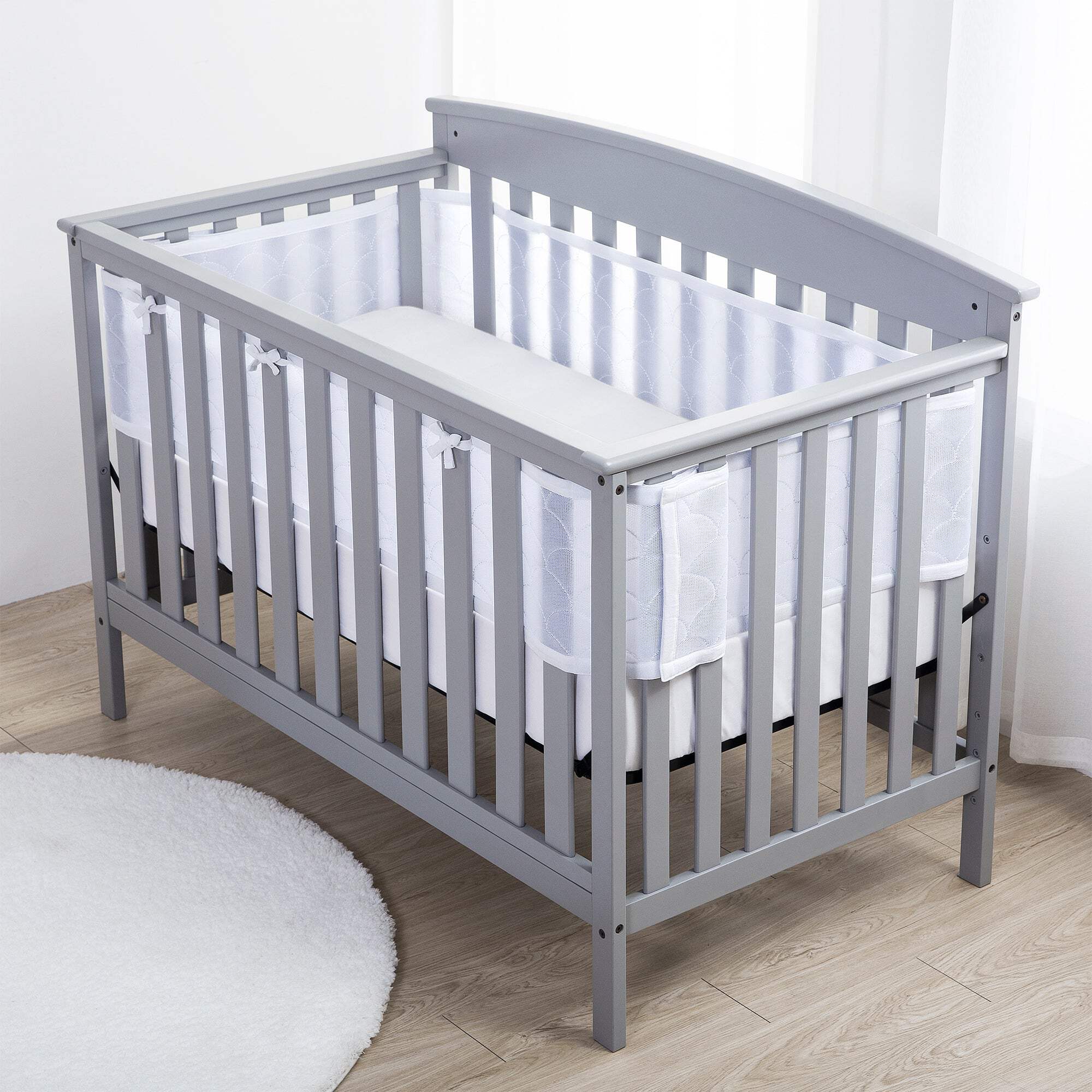 BreathableBaby Breathable Mesh Crib Liner – Deluxe Sheer Quilted Collection – Scallop