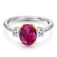 thumbnail image 3 of Gem Stone King 925 Silver and 10K Yellow Gold Red Created Ruby and White Topaz Engagement Ring for Women | 2.66 Cttw | Oval 9X7MM | Gemstone July Birthstone | Size 7, 3 of 6