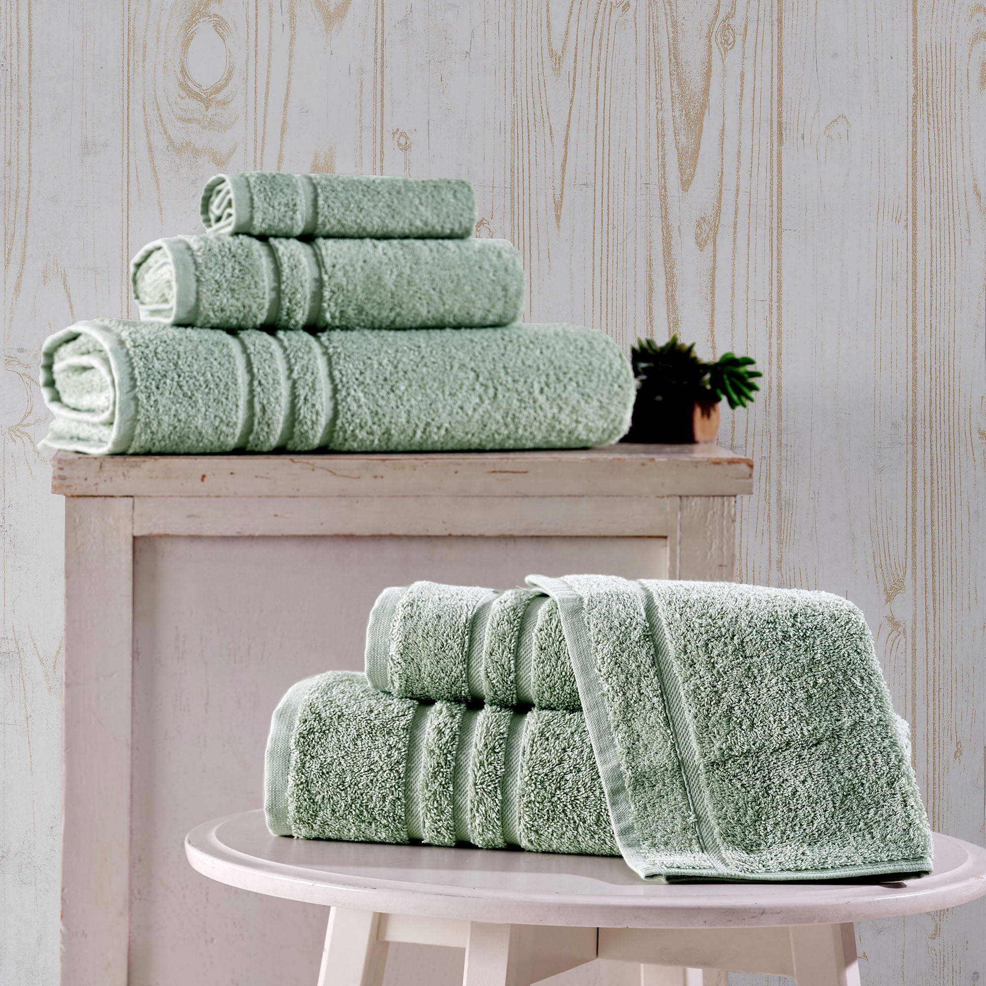 Hawmam Linen Light Green Bathroom Set - 12-Piece Towels - Includes 4 Bath Towels, 4 Hand Towels, 4 Washcloths - Soft, Fluffy, Quickdry, Luxury 100% Turkish Cotton, 600 GSM, Eco-Friendly, Hotel