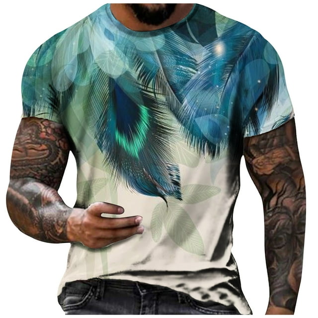 QIPOPIQ T-Shirts à Manches Courtes pour Hommes à Col Rond Hommes T-Shirts Graphiques à Motif Drôle Mode d'Été Chandail à Enfiler T-Shirt Imprimé Hauts Cadeau pour Père et Lui 2024 Liquidation Bleu 3TG