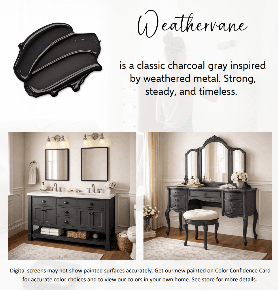Heirloom Traditions ALL-IN-ONE Paint, Weathervane (charcoal), 8oz Sample - Durable cabinet and furniture paint. Built in primer and top coat, no sanding needed. Includes our 30 featured color card.