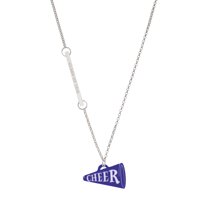 Delight Jewelry Acrylic Large Navy Cheer Megaphone - Silvertone Class of 2026 Delicate Bar Necklace, 18.75"
