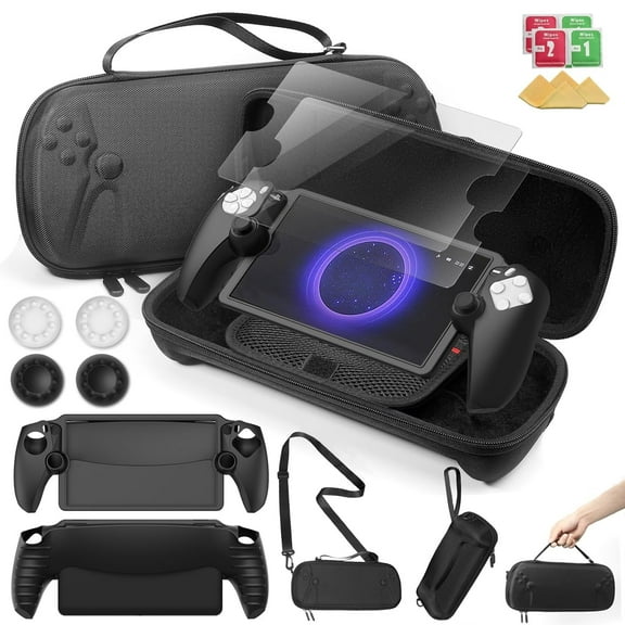 Carrying Case Accessoris Kit for Playstation Portal, Hard Shell Case with Silicone Protective Cover & 2 Screen Protector & 4 Thumb Grip Caps, Travel Crossbody Handbag for PS Portal Bundle Accessories