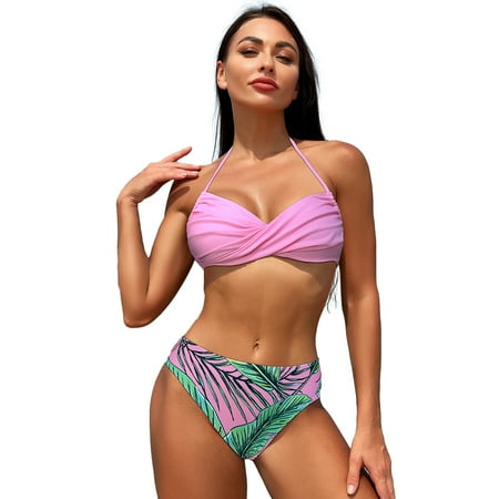 FJUCHAI Women s Swimsuits Set String Two Piece Halter Top Triangle Bikini Set Adjustable Straps Quick-Drying Swimsuit Bathing Suits