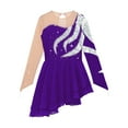 thumbnail image 3 of TiaoBug Kids Girls Sequin Mesh Spliced Ballet Figure Ice Skating Leotard Dress Purple 14, 3 of 4