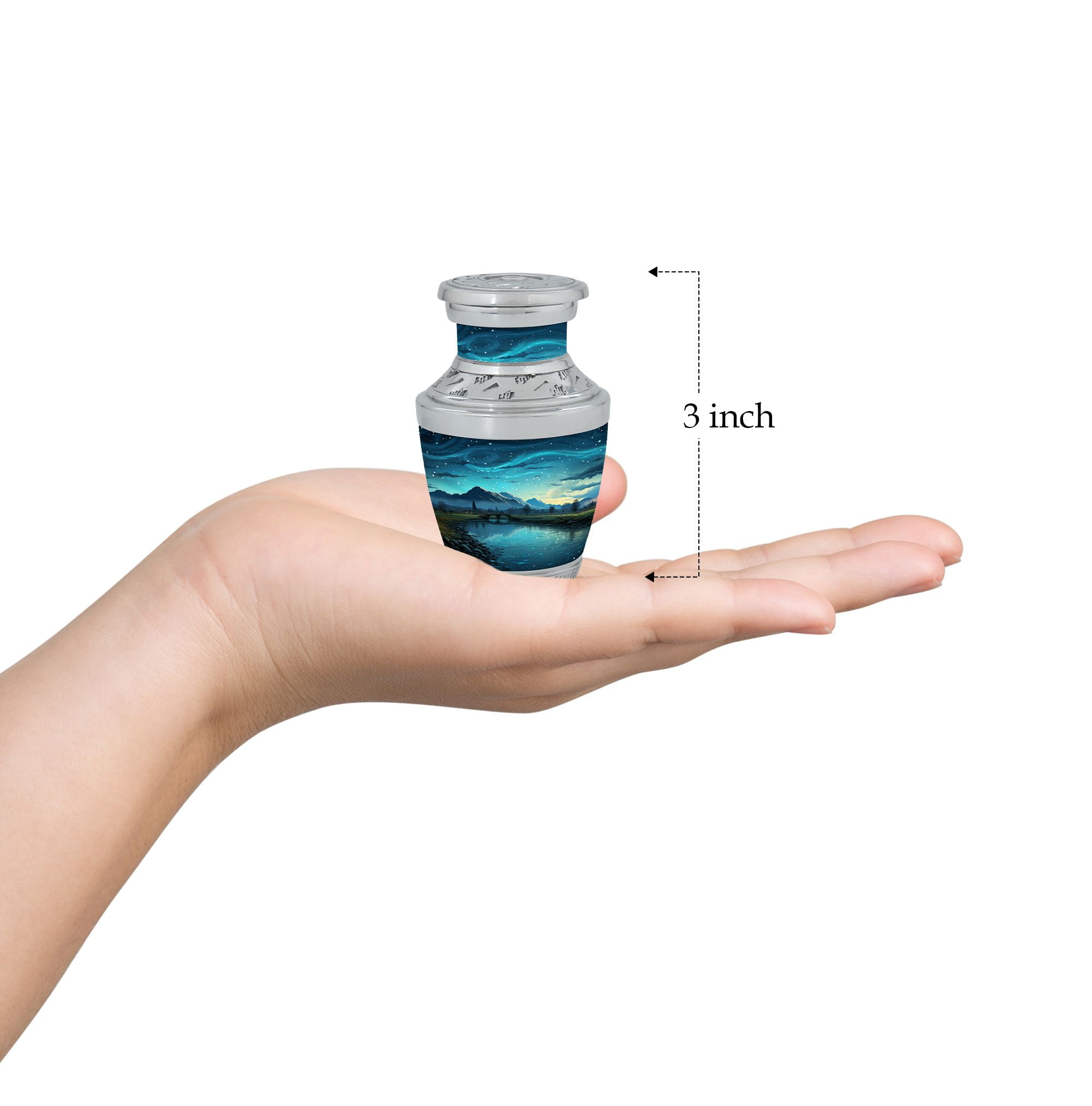Starry Night Over the Countryside River Guardian's Light Small Keepsake Urn - Protective Mini Urn for Human Ashes - Eternal Flame - Funeral Urns For Human Ashes - Memorial Urns 3 Inch, Set Of 4