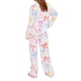 thumbnail image 5 of Dolkfu Soft Ladies Pajamas Sets Long Sleeve Button Down Pajama Sets Pants Stretch Bow Print Women Sleepwear L, 5 of 8