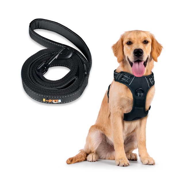 Pechera Arnes E-Pets + Correa Color Negro para Perro Grande Ajustable Antitirones Resistente