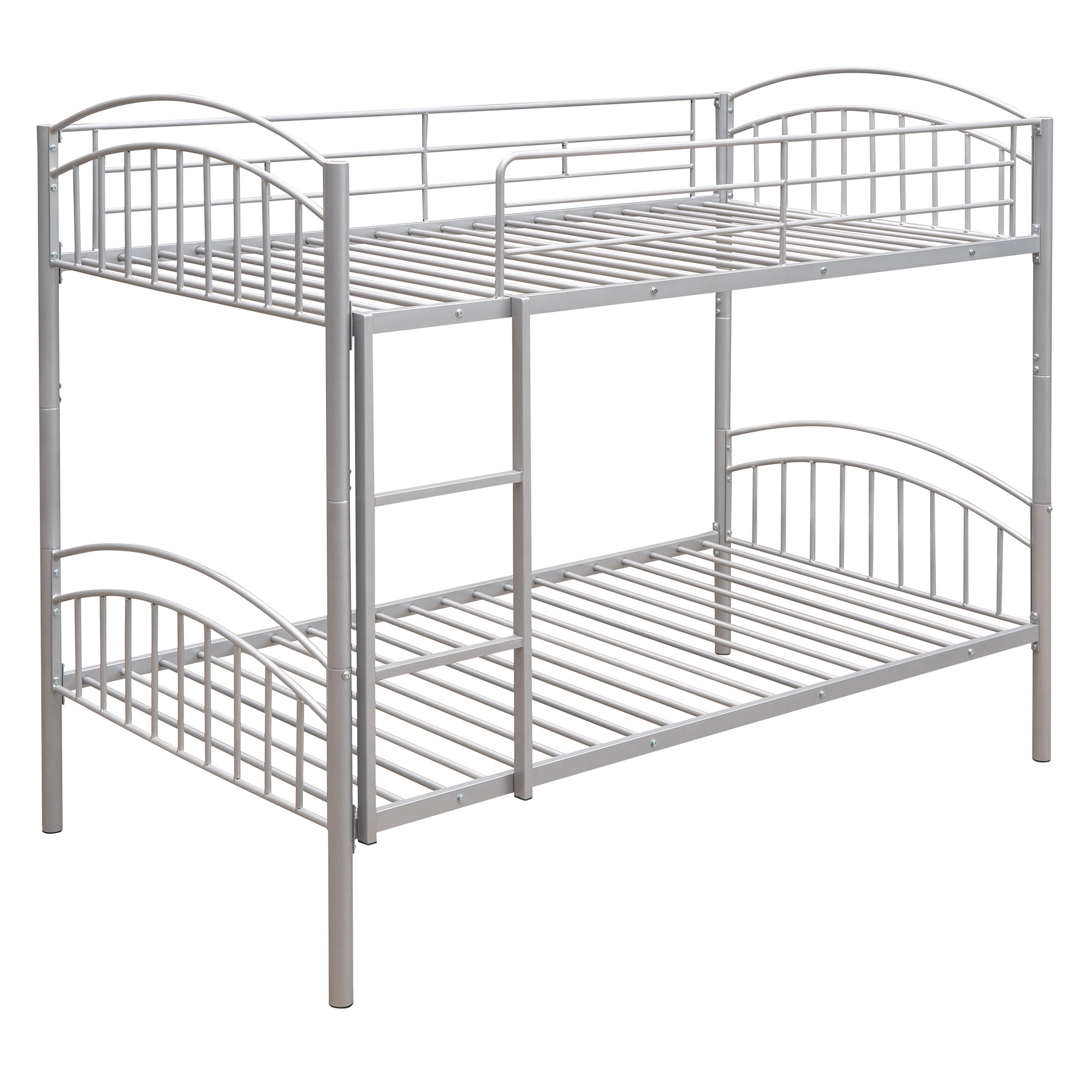 Leumius Twin Over Twin Metal Bunk Bed for Boys Girls Teens,Heavy Duty Metal Bed Frame with Built-in Ladder and Safety Gurdrail,Can be Divided into Two Beds,Silver