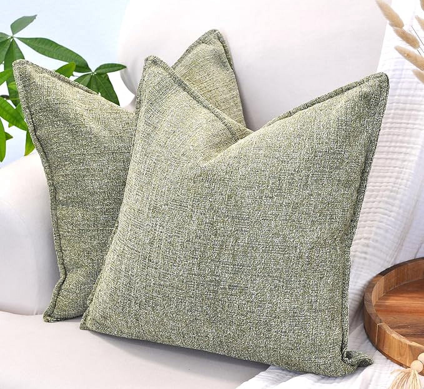 24x24 pillow covers Olive Green Set of 2, Textured Chenille Large Square Cushion Covers / Pillow Shams, Oversized Soft Pillowcases For Sofa Throw Pillows
