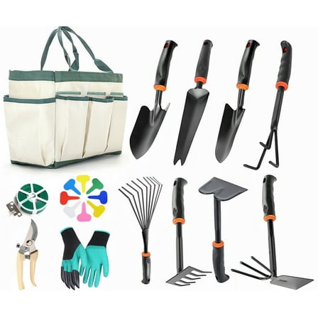 LTS EMIRA Garden Tool Set, 13 Piece Stainless Steel Heavy Duty Gardening Tool Set, with Non-Slip Rubber Grip, Storage Pocket, Ideal Garden Tool Kit Gift for Men/Women/Parent