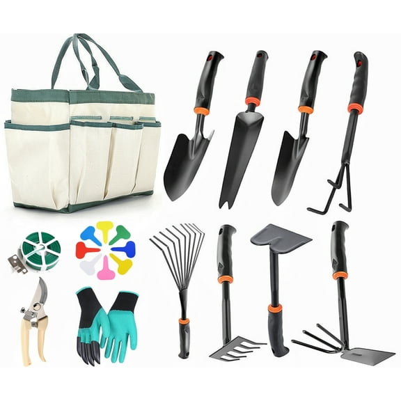 LTS EMIRA Garden Tool Set, 13 Piece Stainless Steel Heavy Duty Gardening Tool Set, with Non-Slip Rubber Grip, Storage Pocket, Ideal Garden Tool Kit Gift for Men/Women/Parent