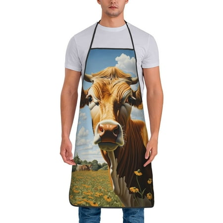 

Junzan Daisy Flower Field Cow Print Kitchen Cooking Aprons Chef Apron for Men and Women Professional for Cooking Bib Aprons for Kitchen/Crafting/BBQ/Drawing