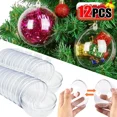 thumbnail image 2 of 1/12 piezas de bolas huecas de 5 a 10 cm, bolas de plástico transparente rellenables para manualidades, adornos colgantes para árbol de Navidad, regalos para fiestas en el hogar, caja de decoración, 2 of 5