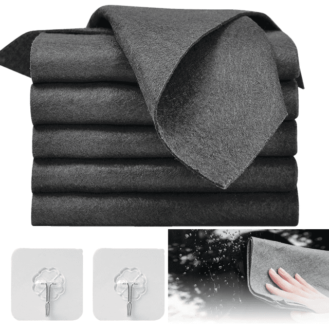 Thickened Magic Cleaning Cloth, Streak Free Magic Cleaning Wipes, Thickened Magics Cleaning Cloth, Window, Kitchen, Car - Reusable, Streak-Free, Lint-Free Multipurpose Cleaning Rags(5, Black)