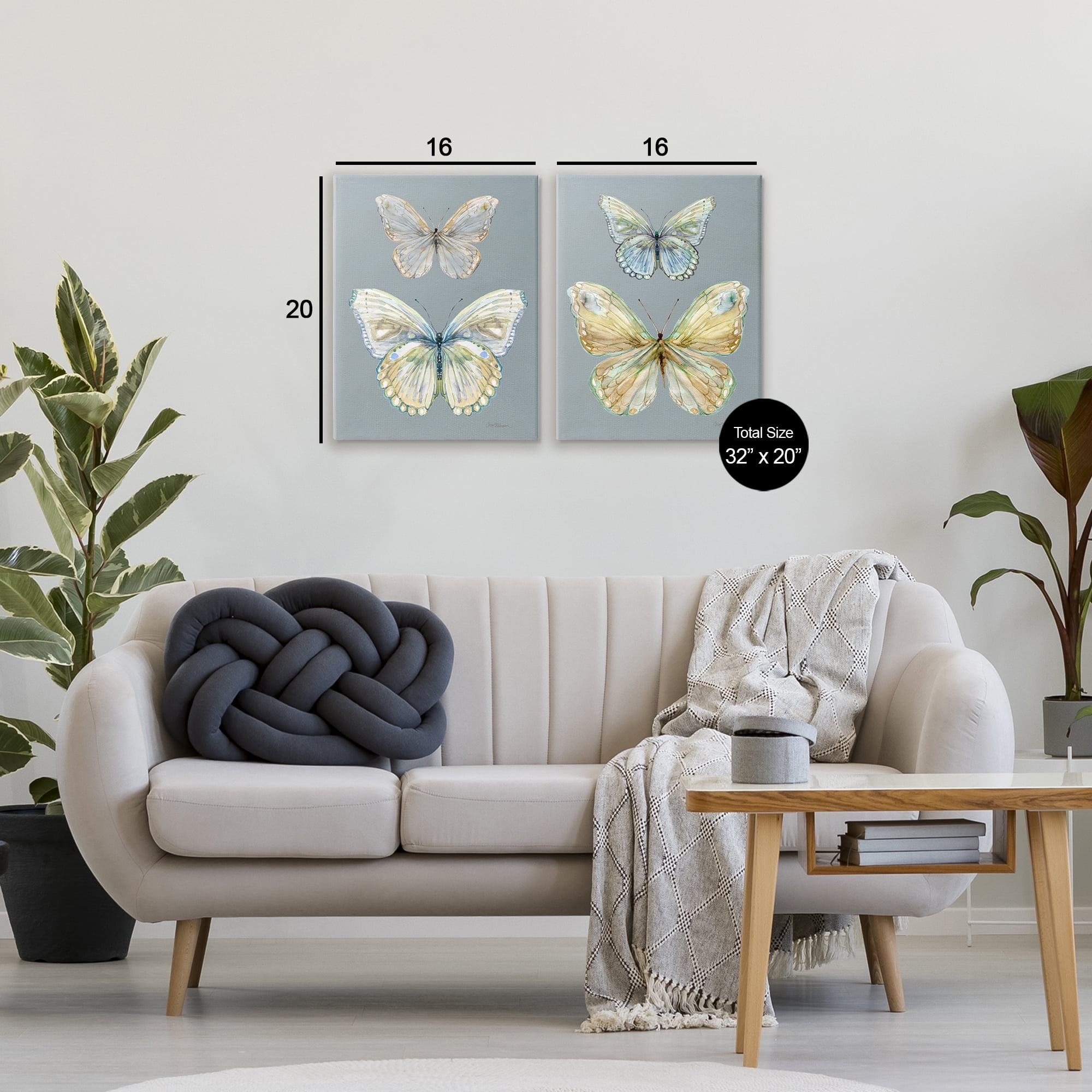 Stupell Industries Butterfly Pairs over Slate 2 Piece Canvas Wall Art Set, design by Carol Robinson