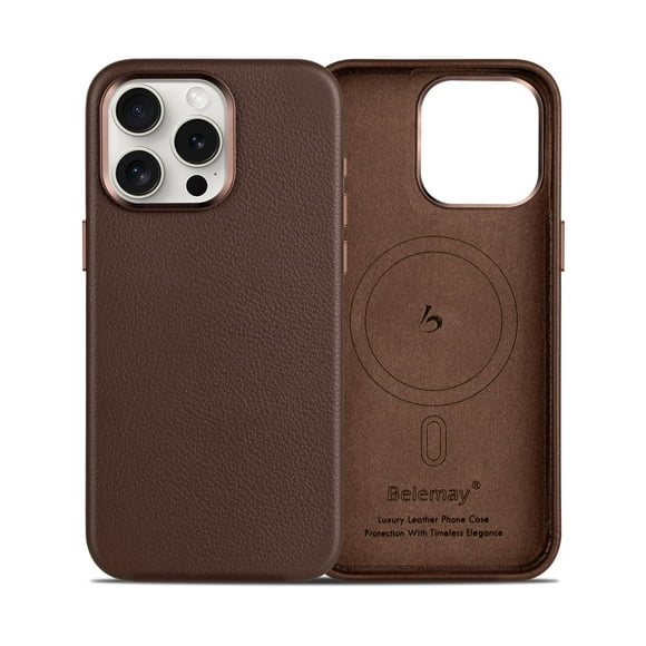 Funda de piel Belemay compatible con iPhone 15 Pro Brown