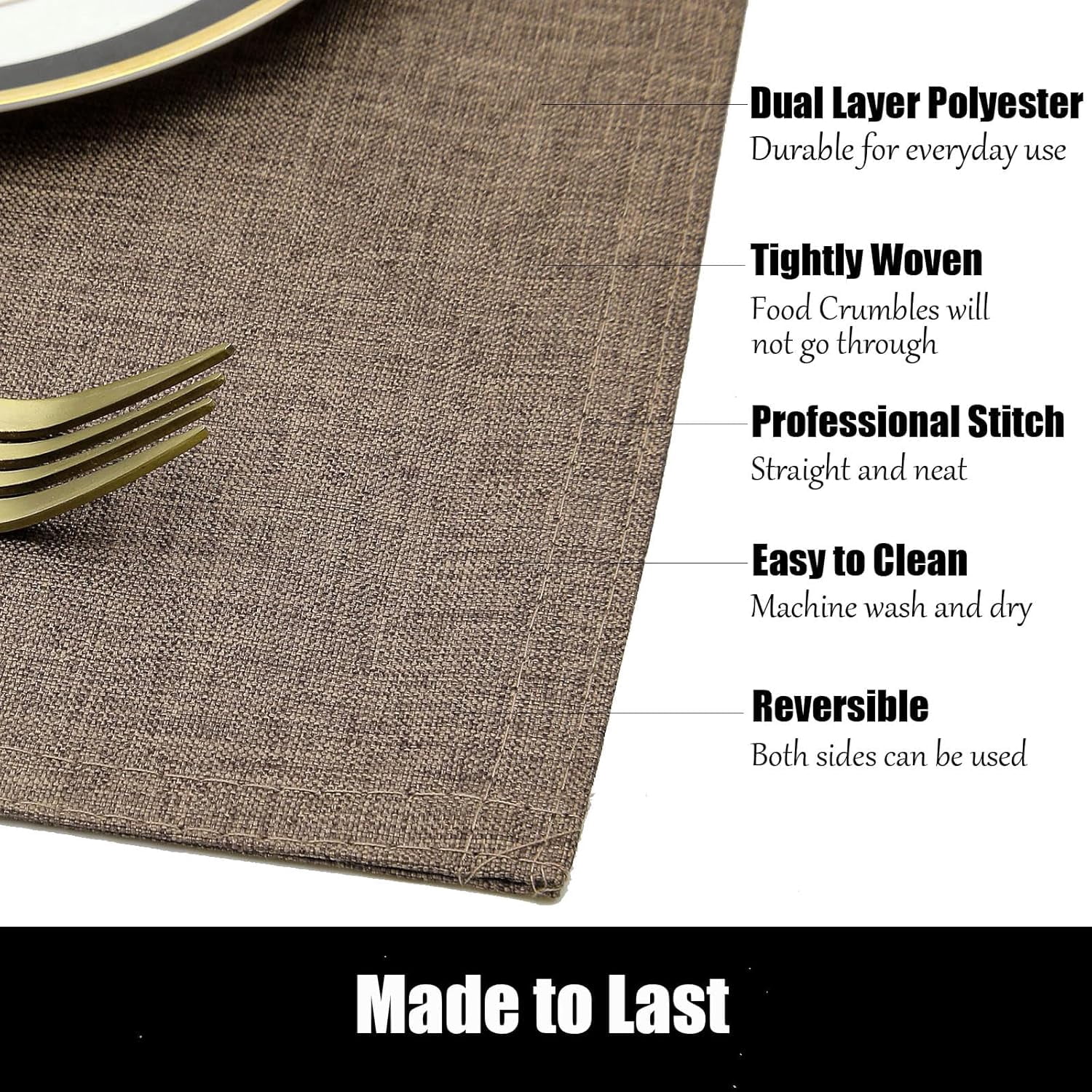 Brown Cloth Placemats Set of 4 Machine Washable Fabric Table Mats Heat Resistant Non Slip Reversible Double Layer Place Mats for Dining Table