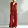 thumbnail image 6 of Mifsaly Two Piece Linen Sets for Women Sleeveless Pleated V Neck Top and Flowy Long Pants with Pockets Dressy Casual Summer Travel Vacation Outfits Wine,S, 6 of 8
