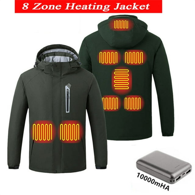 UKAP Mens Electric Heated Jacket with Detachable Hood (Battery Included) Washable Unisex Winter Body Warmer Women Heating Coat Clothing