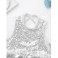 thumbnail image 5 of Sxiwei Kids Girls Shiny Sequins Mock Neck Crop Top with Booty Shorts Set Gymnastics Dancewear Silver 10, 5 of 7