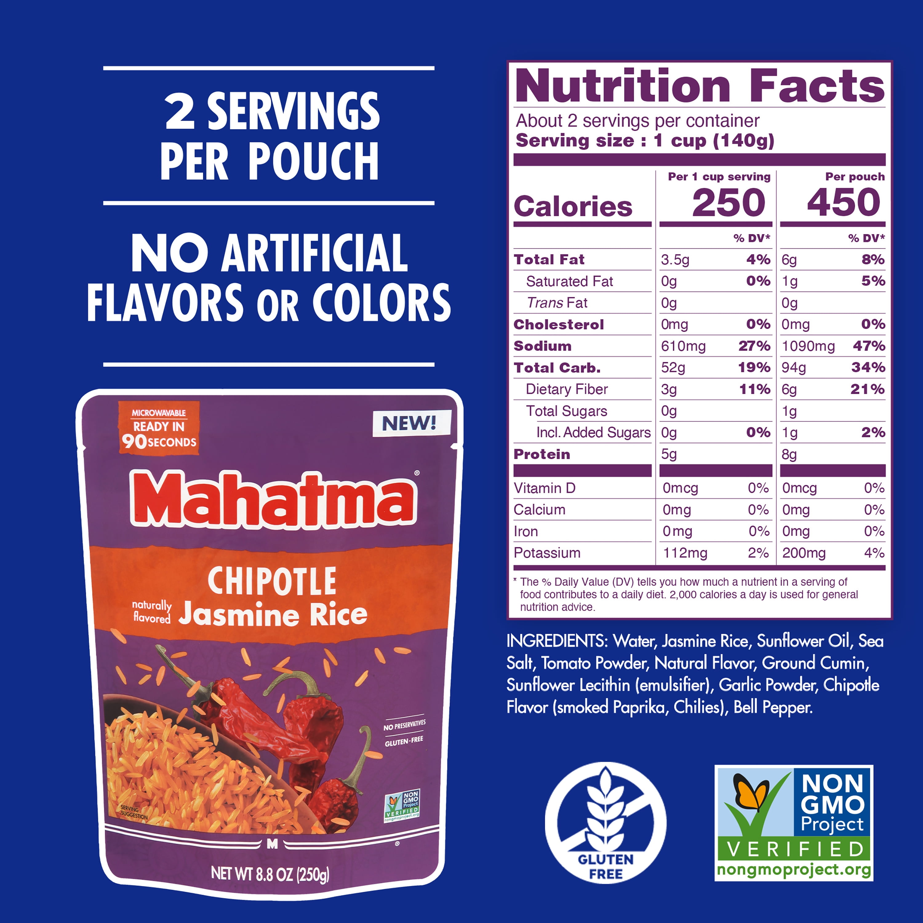 (2 pack) Mahatma Ready-to-Heat Chipotle Jasmine Rice, 8.8 oz Bag