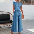 thumbnail image 3 of Women's Ruffle Sleeve Wide Leg Jumpsuit Casual Smocked Waist Pocket Romper, 3 of 5