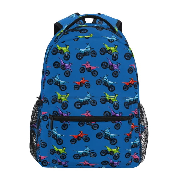 ALAZA Motorcycle Blue Pattern Kids School Backpack Elementary Student Bookbag for Girls Boys Laptop Bags Travel Daypack