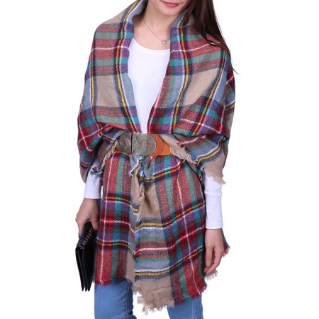 HDE Womens Plaid Blanket Scarf Chunky Oversized Tartan ...