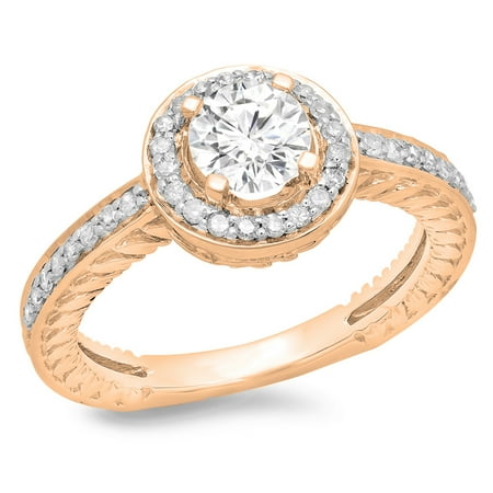 1.00 Carat (ctw) 10K Rose Gold Round Cut Diamond Ladies Bridal Vintage Halo Style Engagement Ring 1 CT