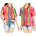 thumbnail image 4 of LA LEELA Women's Button Down Blouses Short Sleeve Vacation Tops Casual Summer Hawaiian Beach Party Holidays Outdoor Funky Shirt for Womens XL Stripe, Multicoloured, 4 of 5